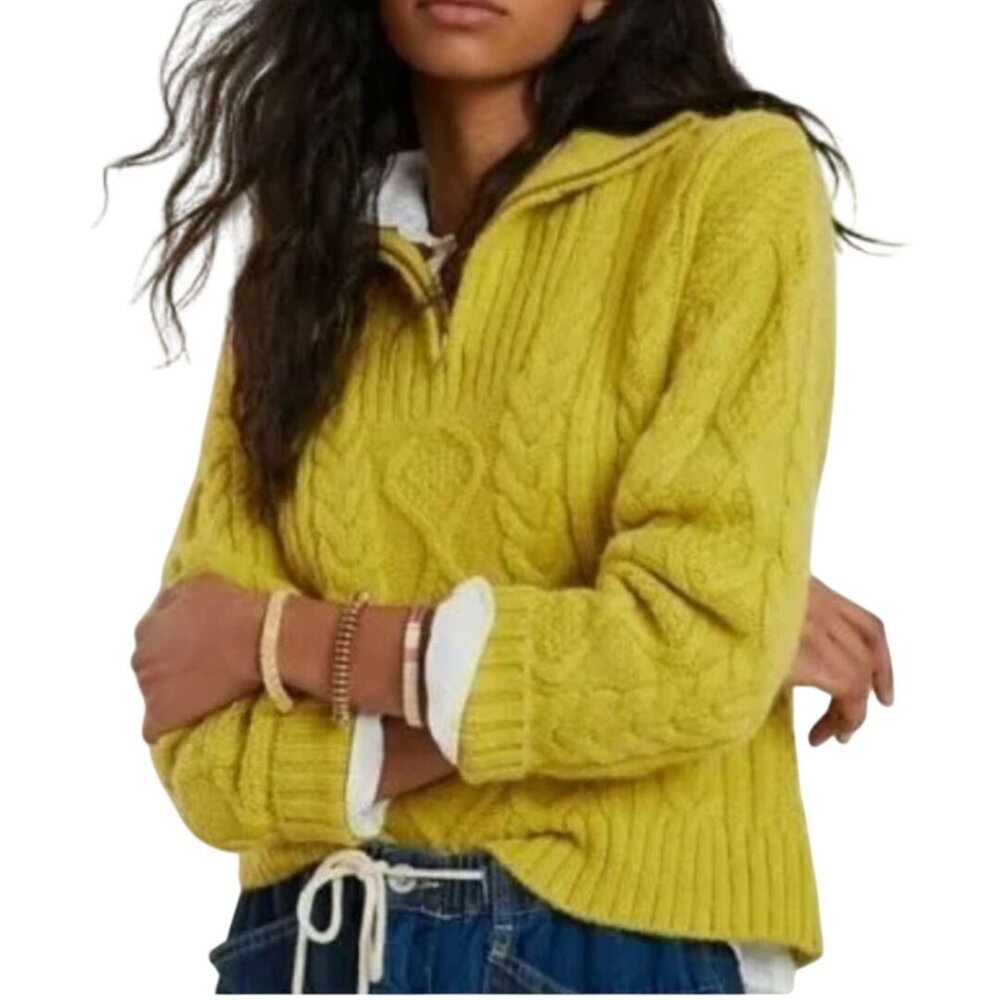 Anthropologie Payton CableKnit Pullover Sweater Zip Polo Collar Size S